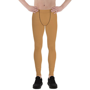 Tanned Brown Nude Solid Color Premium Men's Leggings Meggings Pants- Made in USA-Men's Leggings-XS-Heidi Kimura Art LLC