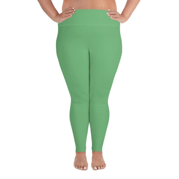 Mint Pastel Green Solid Color Print Best Good Quality Plus Size Leggings- Made in USA/EU-Women's Plus Size Leggings-2XL-Heidi Kimura Art LLC