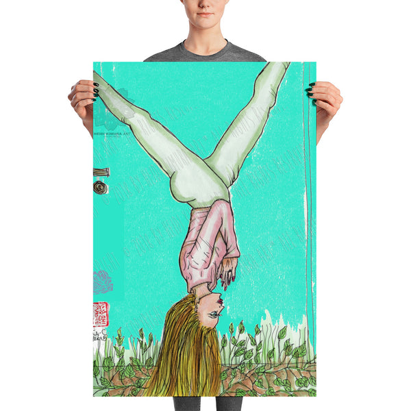 Inverted Women's Yoga Pose Yoga Art Poster For Yoga Studio, Made in USA/ Europe-Art Print-24×36-Heidi Kimura Art LLC