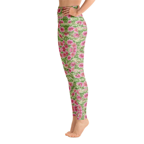 Red Floral Print Yoga Leggings-Heidikimurart Limited -Heidi Kimura Art LLC Red Floral Print Yoga Leggings, Flower Rose Printed Abstract Tights Long Women's Gym Tights, Best Designer Women's Tights Long Yoga Pants, Designer Premium Quality Active Wear Fitted Leggings Sports Long Yoga & Barre Pants - Made in USA/EU/MX (US Size: XS-6XL)