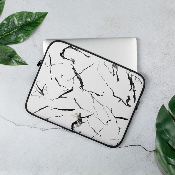 White Marble Print Designer 13" or 15" Snug Fit Laptop Sleeve Cover Case- Made in USA/EU-Laptop Sleeve-13 in-Heidi Kimura Art LLC