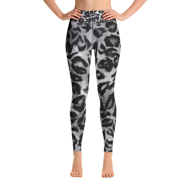 Women's Grey Leopard Animal Pattern Active Wear Fitted Leggings Sports Long Pants-Leggings-XS-Heidi Kimura Art LLC