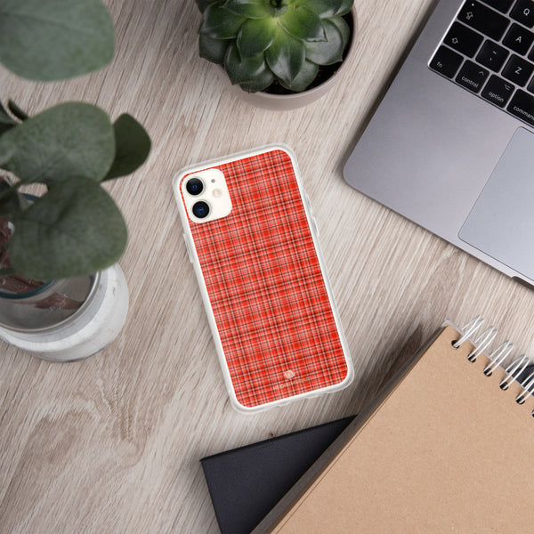 Red Plaid Print iPhone Case, Tartan Print Phone Case-Printed in USA/EU-Heidi Kimura Art LLC-Heidi Kimura Art LLC