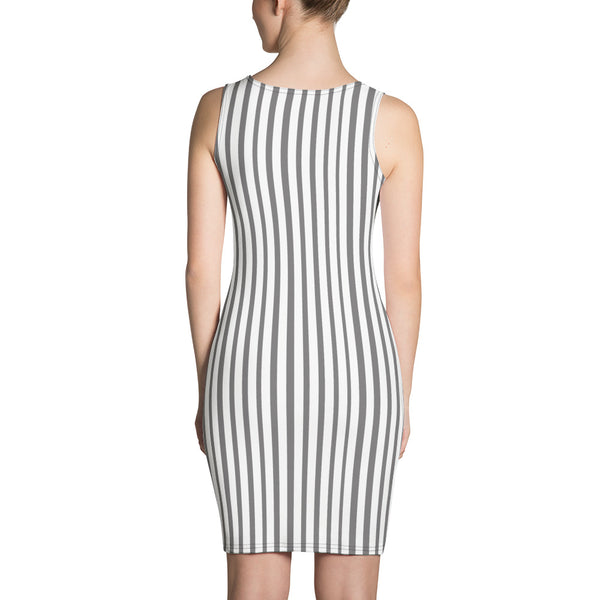 Grey Vertically Striped Women's Dress, Modern Classic Sleeveless Dress-Heidi Kimura Art LLC-Heidi Kimura Art LLC Grey Vertically Striped Women's Dress, Modern Classic Women's Long Sleeveless Designer Premium Dress - Made in USA/EU (US Size: XS-XL)