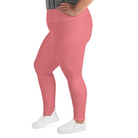 Peach Pink Solid Color Print Women's Plus Size Premium Best Leggings- Made in USA/EU-Women's Plus Size Leggings-Heidi Kimura Art LLC
