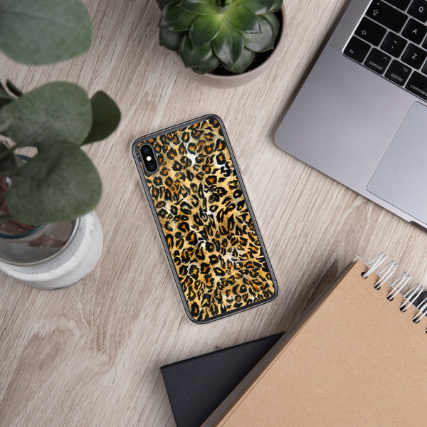 Brown Leopard Animal Print Stylish Tough BPA-Free Sleek iPhone Case- Made in USA-Phone Case-Heidi Kimura Art LLC