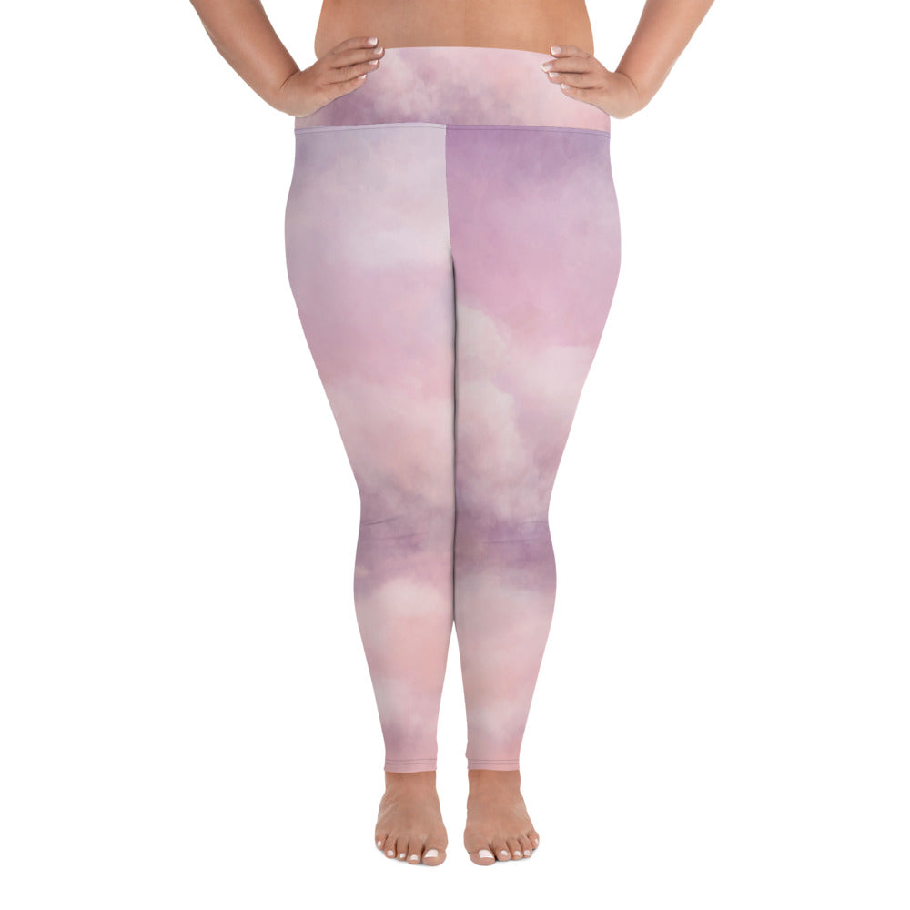 Purple Pink Sky Clouds Abstract Print Women's Plus Size Yoga Leggings- Made in USA/ EU-Women's Plus Size Leggings-2XL-Heidi Kimura Art LLC