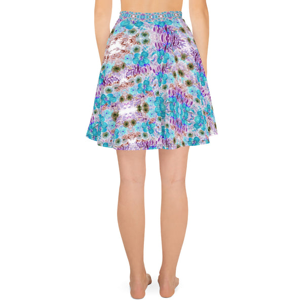 Blue Floral Skater Skirt-Heidikimurart Limited -Heidi Kimura Art LLC