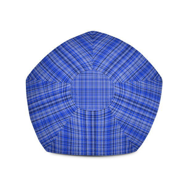 Serene Blue Tartan Plaid Print Water Resistant Polyester 3.4' Tall Bean Sofa Bag Chair-Bean Bag-Heidi Kimura Art LLC