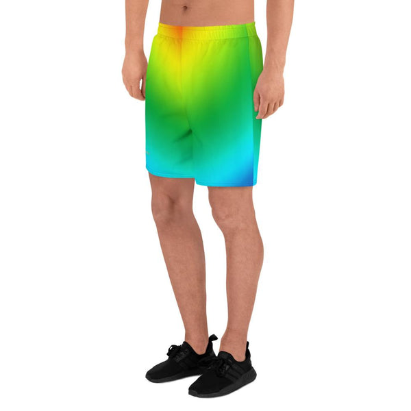 Radial Rainbow Ombre Print Men's Athletic Best Workout Sports Long Shorts- Made in EU-Men's Long Shorts-Heidi Kimura Art LLC