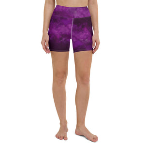 Purple Abstract Yoga Shorts, Tie Dye Designer Women's Elastic Stretchy Shorts Short Tights -Made in USA/EU (US Size: XS-3XL) Plus Size Available, Tight Pants, Pants and Tights, Womens Shorts, Short Yoga Pants