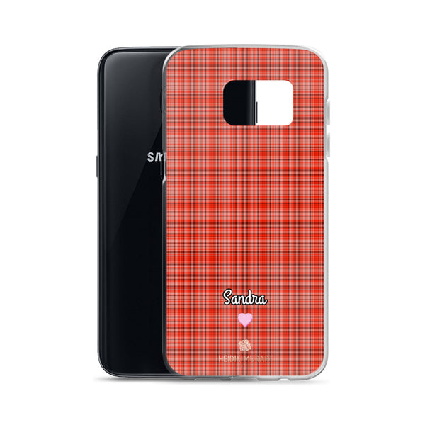 Personalized Red Plaid Samsung Case, Custom Name Tartan Print Phone Case-Heidi Kimura Art LLC-Heidi Kimura Art LLC