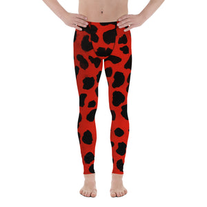 Red Cow Print Meggings, Cow Animal Print Red Sexy Hot Fashionable 38-40 UPF Fitted Yoga Pants Running Leggings & Tights- Made in USA/EU (US Size: XS-3XL) Cow Print Red 38-40 Upf Fitted Yoga Pants Running Leggings & Tights- Made in USA/EU-Men's Leggings-XS-Heidi Kimura Art LLC 