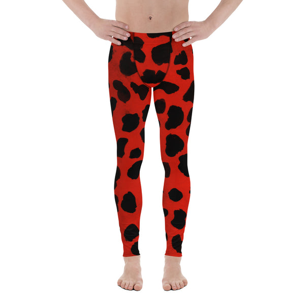 Red Cow Print Meggings, Cow Animal Print Red Sexy Hot Fashionable 38-40 UPF Fitted Yoga Pants Running Leggings & Tights- Made in USA/EU (US Size: XS-3XL) Cow Print Red 38-40 Upf Fitted Yoga Pants Running Leggings & Tights- Made in USA/EU-Men's Leggings-XS-Heidi Kimura Art LLC 