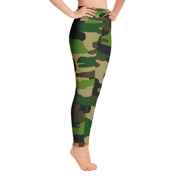 Women's Military Green Camouflage Print Sports Long Yoga Pants w/ Inside Pockets-Leggings-Heidi Kimura Art LLC Green Camo Women's Leggings, Women's Military Green Camouflage Print Sports Long Yoga Pants w/ Inside Pockets - Made in USA/ Europe (US Size: XS-XL)