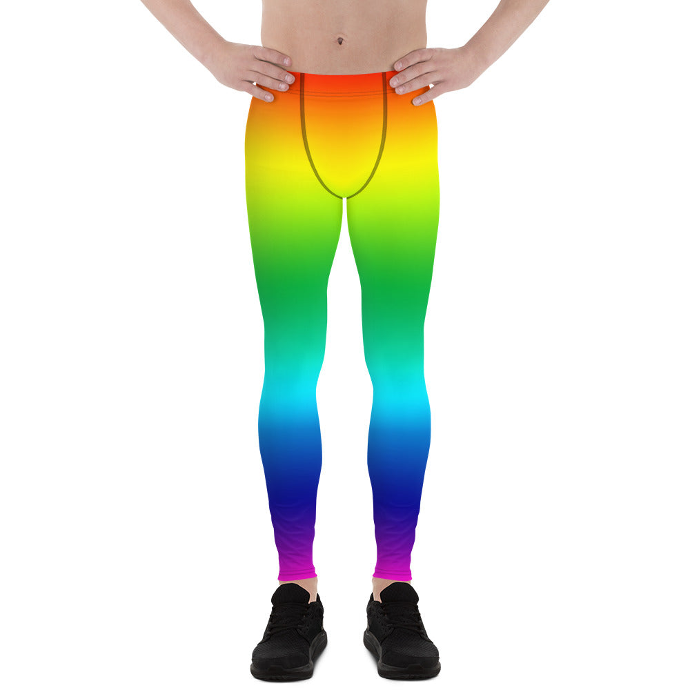Bright Rainbow Ombre Gay Pride Colorful Men's Leggings Compression Tights- Made in USA/ EU-Men's Leggings-XS-Heidi Kimura Art LLC Rainbow Men's Tights, Bright Rainbow Ombre Gay Pride Colorful Premium Classic Elastic Comfy Men's Leggings Fitted Tights Pants - Made in USA/EU (US Size: XS-3XL) Spandex Meggings Men's Workout Gym Tights Leggings, Compression Tights, Kinky Fetish Men Pants