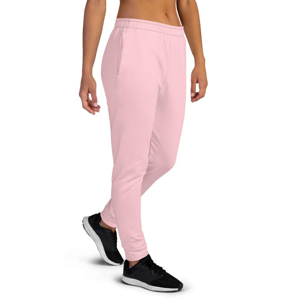Light Pink Solid Color Print Designer Women's Joggers Slim Fit Sweatpants-Made in EU-Women's Joggers-Heidi Kimura Art LLC