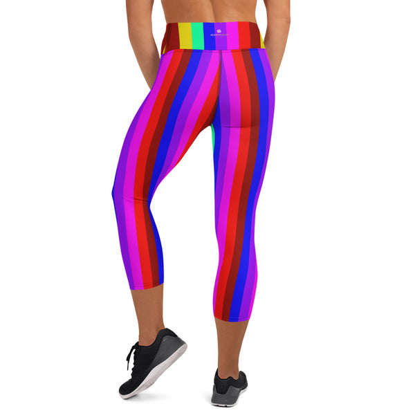 Rainbow Stripe Yoga Capri Leggings, Gay Pride Tights-Made in USA/EU-Heidi Kimura Art LLC-Heidi Kimura Art LLC Rainbow Stripe Yoga Capri Leggings, Gay Pride Vertical Stripe Print Capri Yoga Pants Capri Leggings Yoga Pants - Made in USA/EU (US Size: XS-XL)