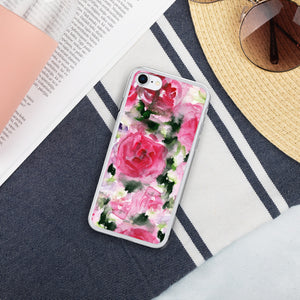 Floral Print Liquid Glitter Phone Case, Pink Rose iPhone Cases-Printed in USA/EU-Heidi Kimura Art LLC-Silver-iPhone 7/8-Heidi Kimura Art LLC