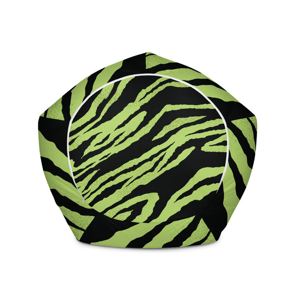 Green Tiger Stripe Bean Bag Chair w/ filling-Made in EU-Heidi Kimura Art LLC-Heidi Kimura Art LLC