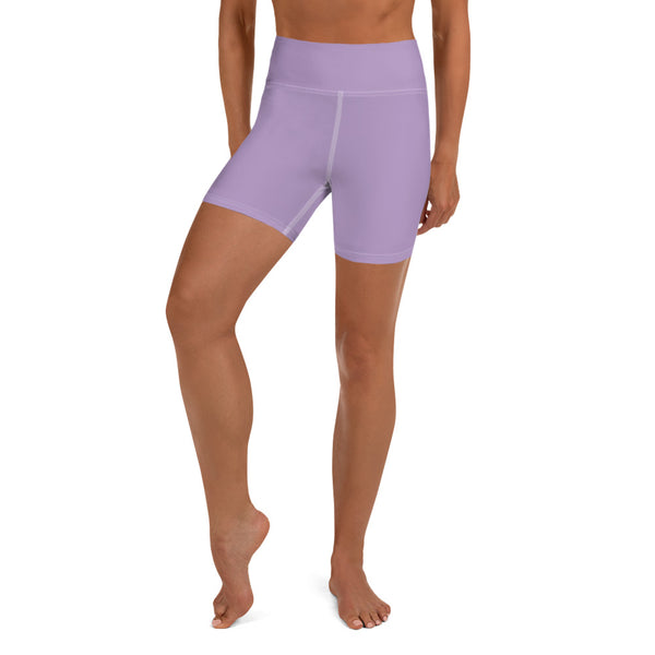 Light Purple Yoga Shorts, Solid Color Modern Minimalist Premium Quality Women's High Waist Spandex Fitness Workout Yoga Shorts, Yoga Tights, Fashion Gym Quick Drying Short Pants With Pockets - Made in USA/EU (US Size: XS-XL)