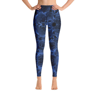 Navy Blue Floral Yoga Leggings, Abstract Flower Print Designer Women's Yoga Pants-Heidikimurart Limited -XS-Heidi Kimura Art LLC Navy Blue Floral Yoga Leggings, Abstract Flower Print Best Luxury Premium Quality  Gym Active Fitted Leggings Sports Yoga Pants - Made in USA/EU/MX (US Size: XS-XL)