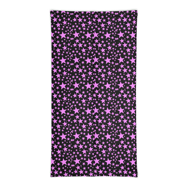 Pink Black Stars Face Mask Coverings, Star Pattern Print Luxury Premium Quality Cool And Cute One-Size Reusable Washable Scarf Headband Bandana - Made in USA/EU, Face Neck Warmers, Non-Medical Breathable Face Covers, Neck Gaiters, Non-Medical Face Coverings 