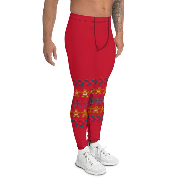Gingerbread Christmas Holiday Men's Leggings, Festive Xmas Rave Party Sexy Meggings Men's Workout Gym Tights Leggings, Men's Compression Tights Pants - Made in USA/ EU/ MX (US Size: XS-3XL) Costume Party Meggings