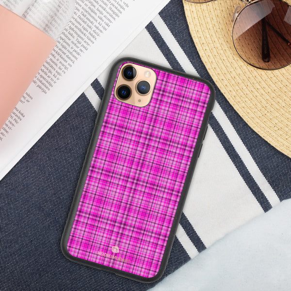 Pink Plaid iPhone Case, Tartan Print Biodegradable Phone Case-Heidi Kimura Art LLC-iPhone 11 Pro Max-Heidi Kimura Art LLC