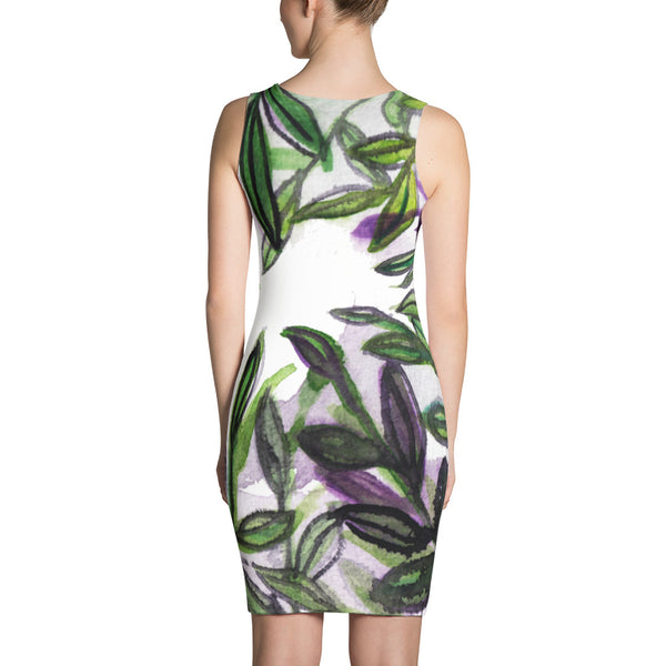 Tropical Leaves Print Premium Sleeveless Designer Long Sleeves Premium Dress-Made in USA/EU-Women's Sleeveless Dress-Heidi Kimura Art LLC
