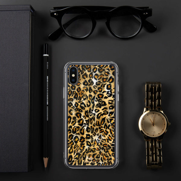 Brown Leopard Animal Print Stylish Tough BPA-Free Sleek iPhone Case- Made in USA-Phone Case-iPhone X/XS-Heidi Kimura Art LLC