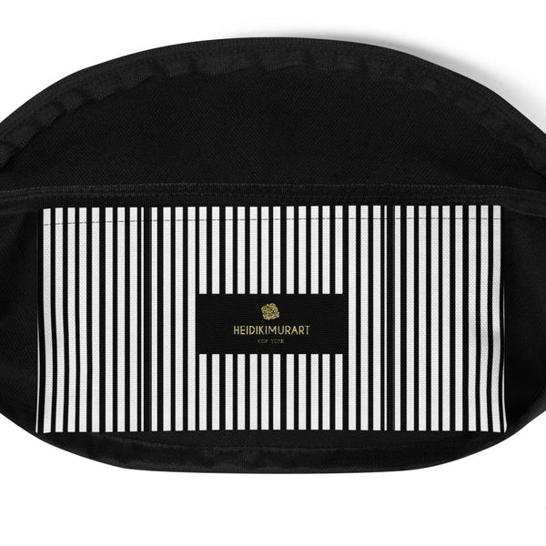 Vertical Black White Striped Print Designer Fanny Pack Festival Belt Bag - Made in USA-Fanny Pack-Heidi Kimura Art LLC