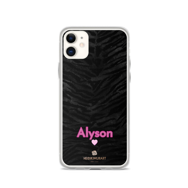 Personalized Tiger Stripe iPhone Case, Black Animal Print Phone Case-Heidi Kimura Art LLC-iPhone 11-Heidi Kimura Art LLC