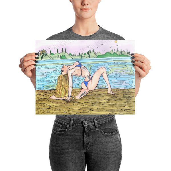 Blonde Yogini Beach Yoga Studio Art Enhanced Matte Paper Poster, Made in USA/ Europe-Art Print-12×16-Heidi Kimura Art LLC