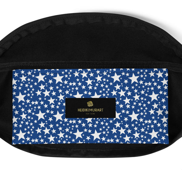Blue White Stars Pattern Print Designer Fanny Pack Waist Belt Shoulder Bag- Made in USA/EU-Fanny Pack-Heidi Kimura Art LLC