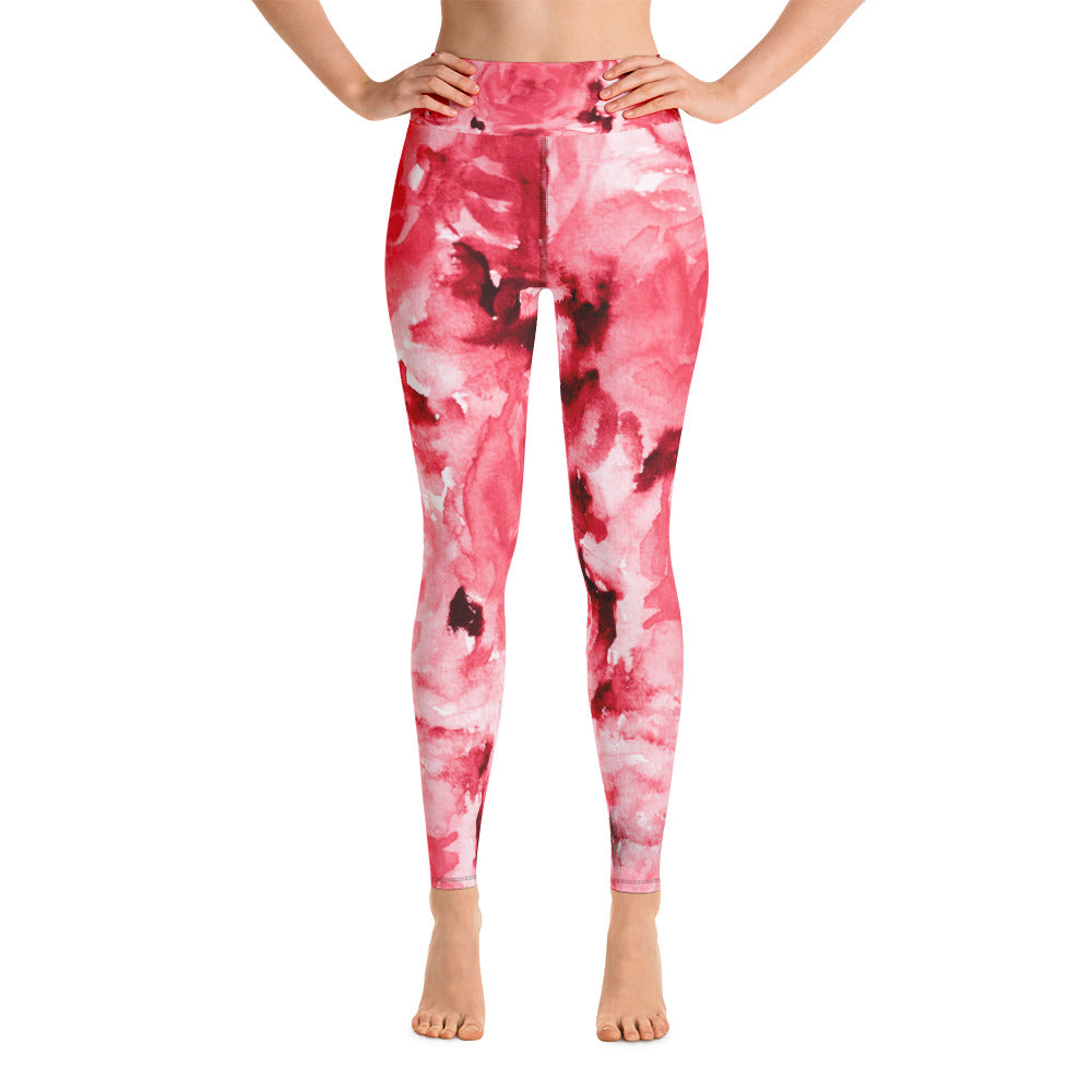 Red Abstract Rose Floral Print Women's Premium Quality Yoga Leggings- Made in USA-Leggings-XS-Heidi Kimura Art LLCRed Abstract Rose Women's Leggings, Red Abstract Rose Floral Print Women's Premium Quality Long Yoga Leggings- Made in USA/EU (US Size: XS-XL)