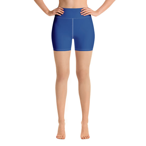 Blue Women's Yoga Shorts, Modern Solid Color Ladies Short Tights-Made in USA/EU-Heidi Kimura Art LLC-XS-Heidi Kimura Art LLC Blue Yoga Shorts, Solid Color Modern Minimalist Premium Quality Women's High Waist Spandex Fitness Workout Yoga Shorts, Yoga Tights, Fashion Gym Quick Drying Short Pants With Pockets - Made in USA/EU (US Size: XS-XL)