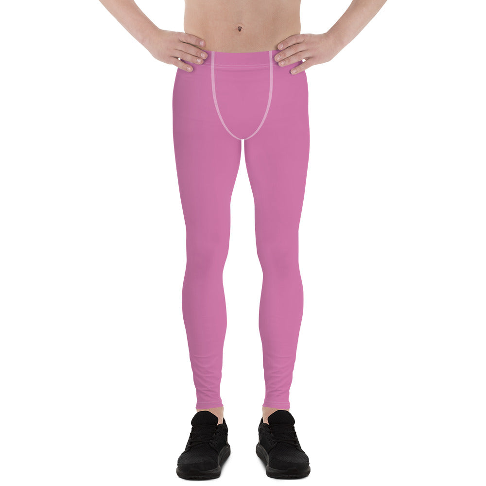 Candy Pink Solid Color Print Premium Men's Leggings Compression Tights- Made in USA/EU-Men's Leggings-XS-Heidi Kimura Art LLC