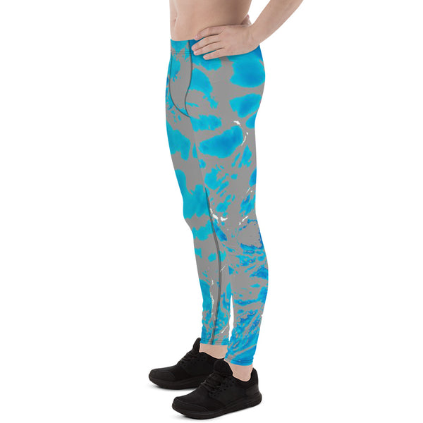 Designer Aqua Blue Water Texture Men's Leggings Tights Pants Meggings- Made in USA/EU-Men's Leggings-Heidi Kimura Art LLC