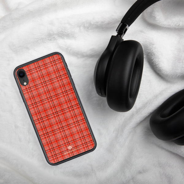 Red Plaid Print iPhone Case, Tartan Print Phone Case-Printed in USA/EU-Heidi Kimura Art LLC-Heidi Kimura Art LLC