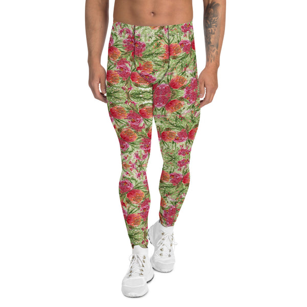 Garden Rose Men's Leggings, Floral Print Meggings Compression Tights-Heidi Kimura Art LLC-XS-Heidi Kimura Art LLC