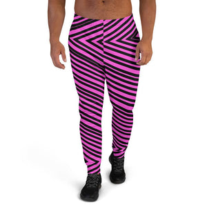 Pink Black V Shape Stripe Print Designer Men's Joggers Jogging Bottoms Pants- Made in EU-Men's Joggers-XS-Heidi Kimura Art LLC