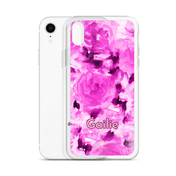 Pink Floral Custom Name iPhone Case, Rose Personalized Phone Case-Heidi Kimura Art LLC-Heidi Kimura Art LLC