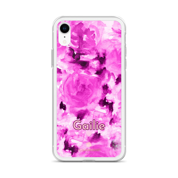 Pink Floral Custom Name iPhone Case, Rose Personalized Phone Case-Heidi Kimura Art LLC-Heidi Kimura Art LLC