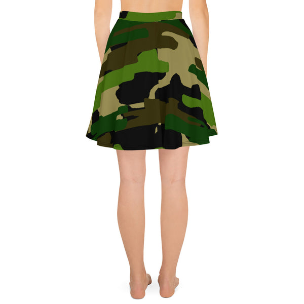 Green Camouflage Military Army Print Premium Women's Skater Skirt - Made in USA/ EU-Skater Skirt-Heidi Kimura Art LLC