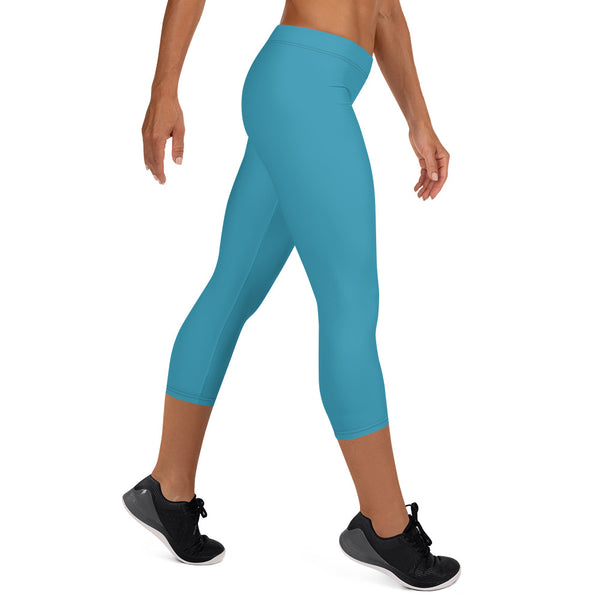 Blue Casual Women's Capri Leggings, Solid Color Ladies Fancy Tights-Made in USA/EU-Heidi Kimura Art LLC-Heidi Kimura Art LLC