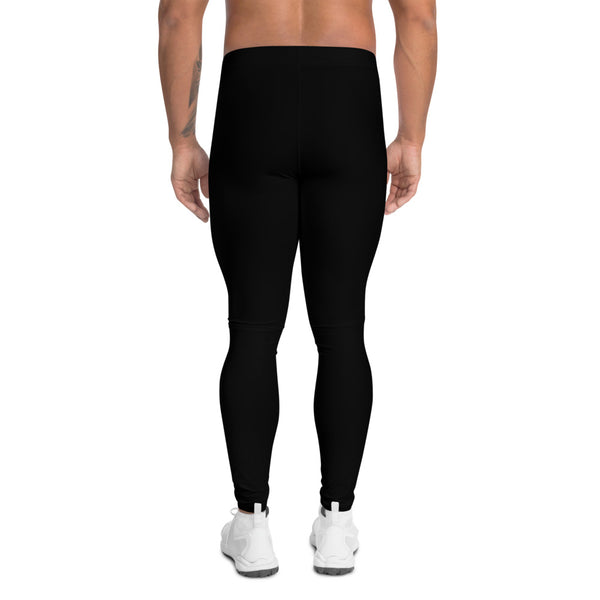 Black Solid Color Men's Leggings, Modern Sporty Meggings-Made in USA/EU-Heidi Kimura Art LLC-Heidi Kimura Art LLC Black Solid Color Meggings, Modern Minimalist Solid Color Print Premium Classic Elastic Comfy Men's Leggings Fitted Tights Pants - Made in USA/EU (US Size: XS-3XL) Spandex Meggings Men's Workout Gym Tights Leggings, Compression Tights, Kinky Fetish Men Pants