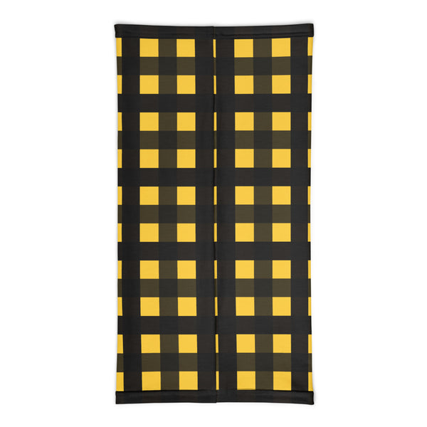 Yellow Buffalo Face Mask, Plaid Print Luxury Premium Quality Cool And Cute One-Size Reusable Washable Scarf Headband Bandana - Made in USA/EU, Face Neck Warmers, Non-Medical Breathable Face Covers, Neck Gaiters  