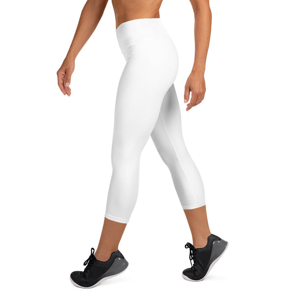 Solid White Premium Bridesmaid Designer Yoga Capri Leggings-Made in USA-Capri Yoga Pants-Heidi Kimura Art LLC