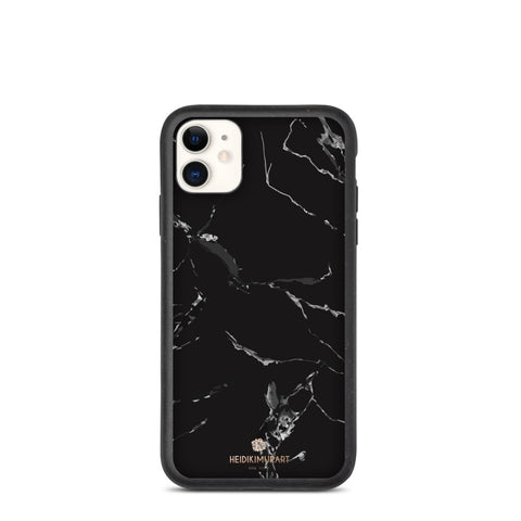 Black Eco-Friendly Phone Case, Marble Print Biodegradable iPhone Case-Heidi Kimura Art LLC-iPhone 11-Heidi Kimura Art LLC